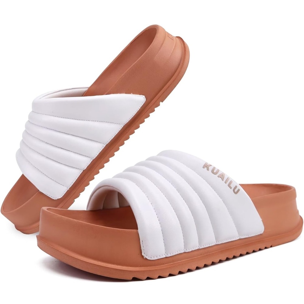 🎉FINAL PRICE🎉KUAILU Women's White and Tan Sandals
